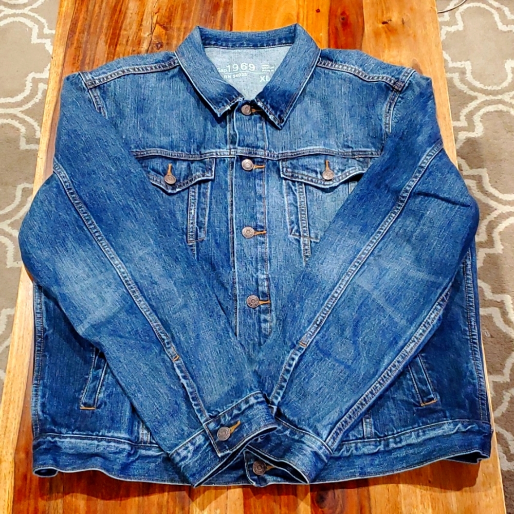 Gap 1969 Denim Jacket Men's XL Blue Distressed Biker